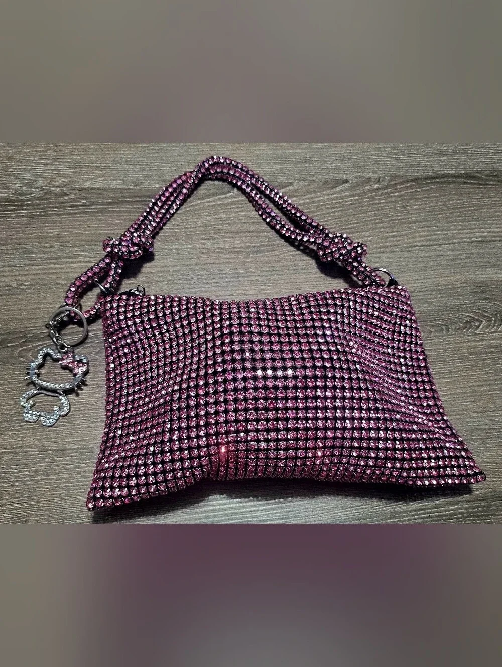 Urban Expressions Pink Rhinestone Purse W/ Hello Kitty Blinged out Keychain